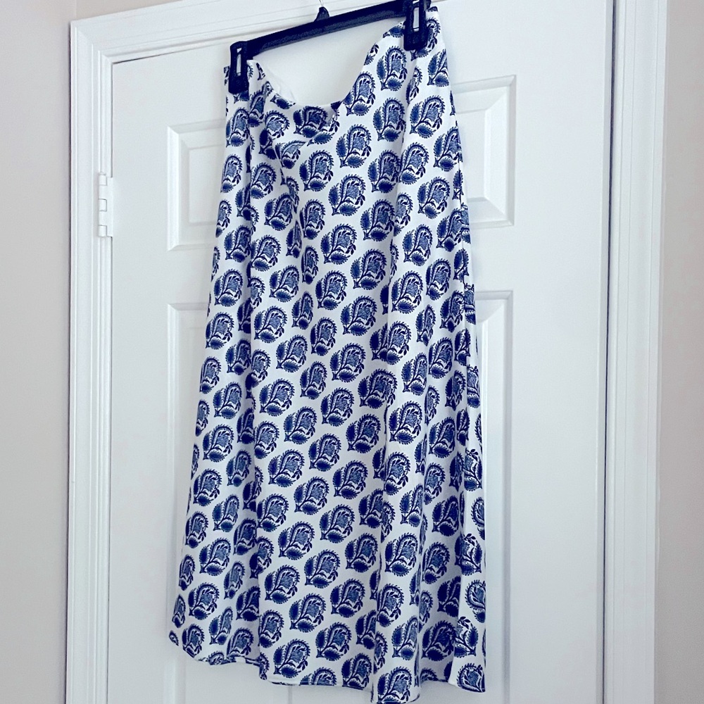 JCrew Paisley Blue and White Gwyneth Midi Slip Skirt Large